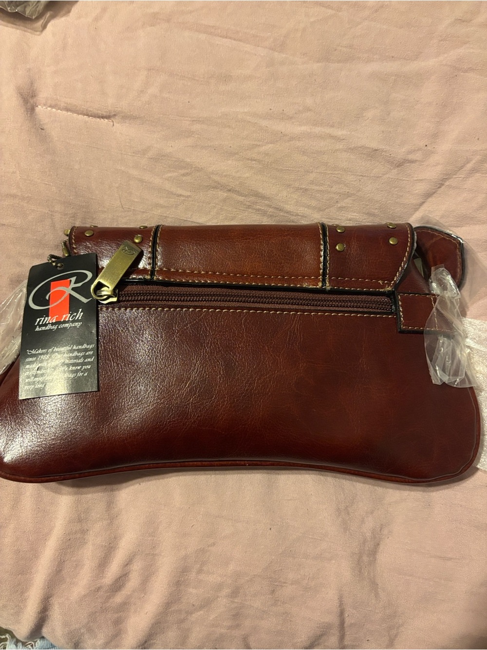 Rina Rich Studded Brown Crossbody Bag - Picture 6 of 7